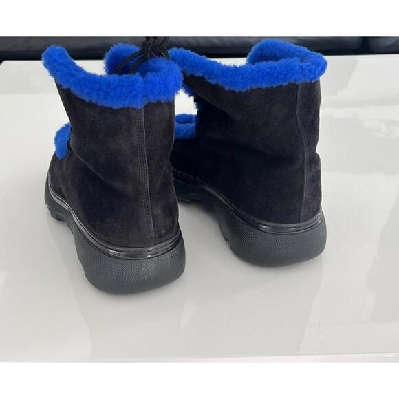 $1550 Burberry Mens Creeper Shearling Black Blue Winter Boots Size 42 /US 9